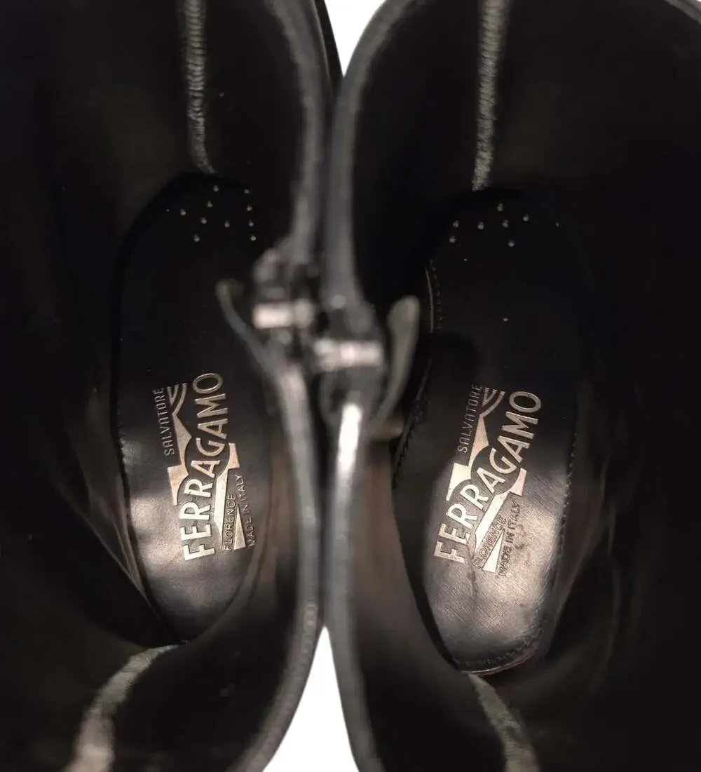 Salvatore Ferragamo Rubber Rain Boots US 8 IT 41 Mens Black Leather Zip $595